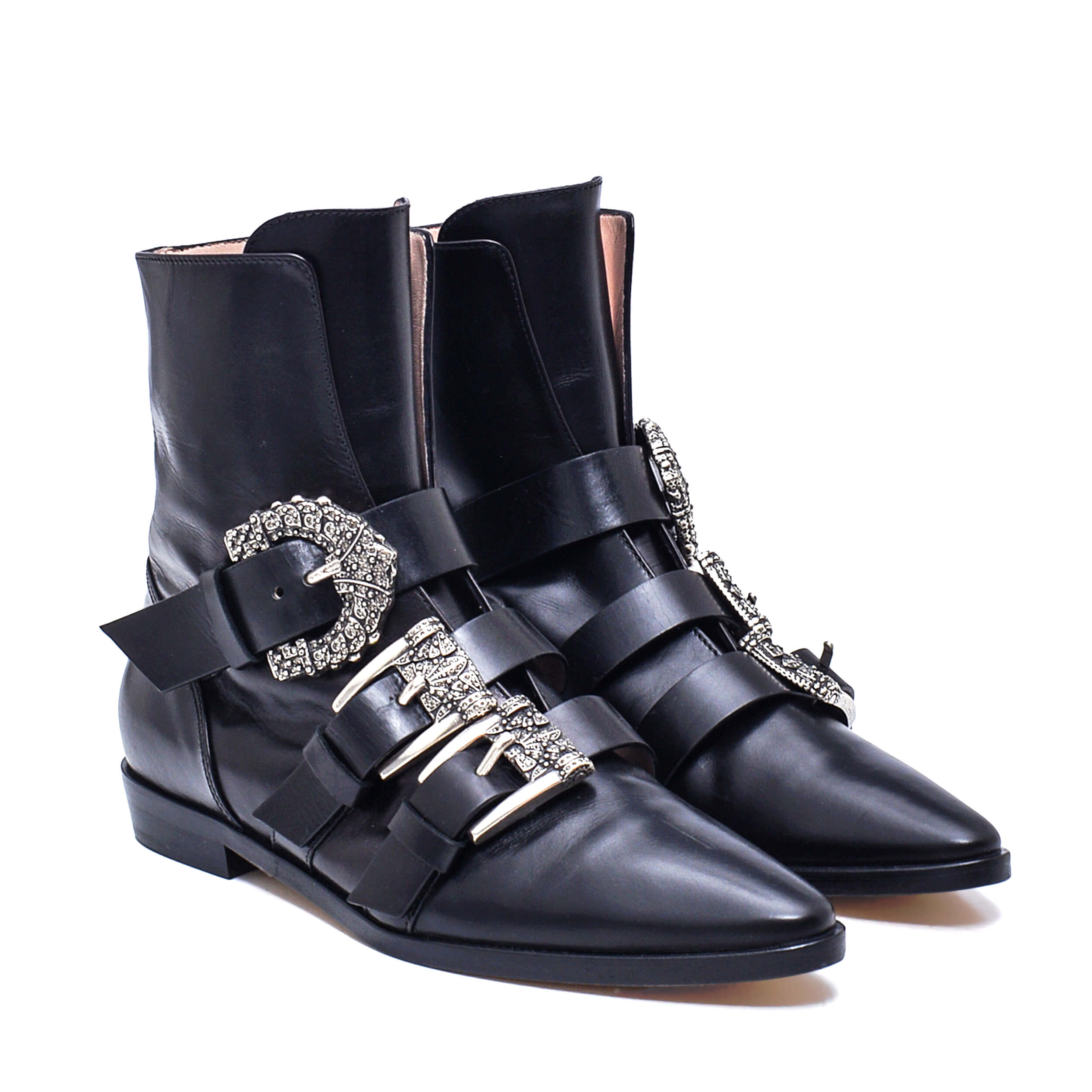 Etro - NEW Black Leather Decorative Side/Buckle Ankle Boots / 38